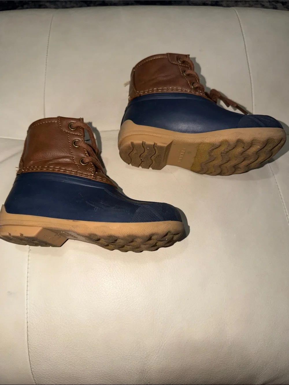 Sperry Navy and Brown Kids Duck Rain Boots